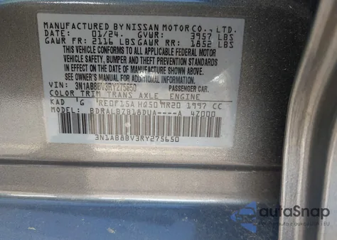 2024 Nissan Sentra S Xtronic Cvt from USA, damaged, VIN 3N1AB8BV3RY275650